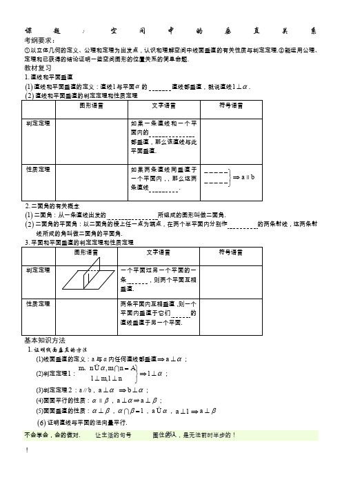 空间中的垂直关系(基础+复习+习题+练习)