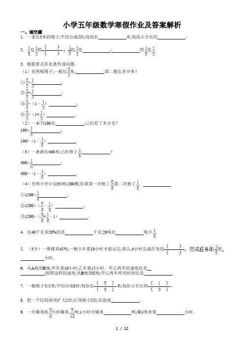 小学五年级数学寒假作业及答案解析