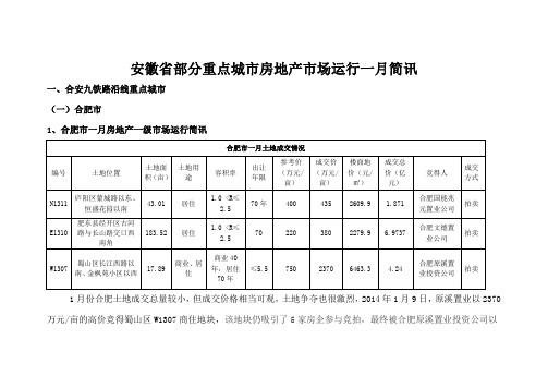 安徽省部分重点城市房地产市场运行一月简讯