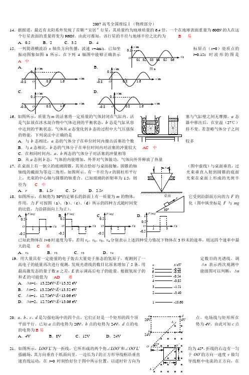 2007高考全国理综Ⅰ(物理部分)