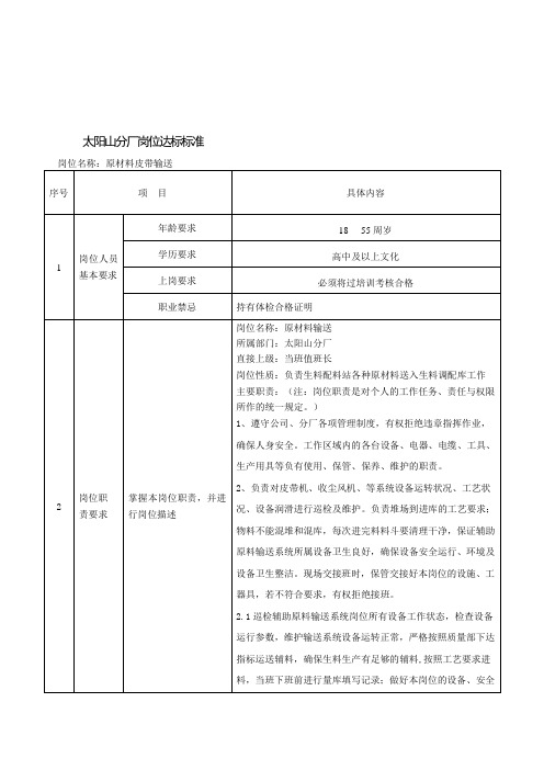 原材料输送工岗位达标标准