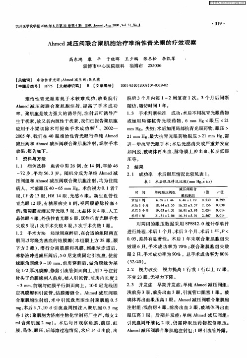 Ahmed减压阀联合聚肌胞治疗难治性青光眼的疗效观察