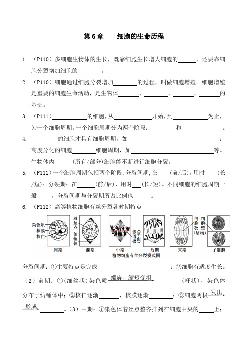 第6章细胞的生命历程-2022-2023学年高一生物上学期默写材料(人教版2019必修1)