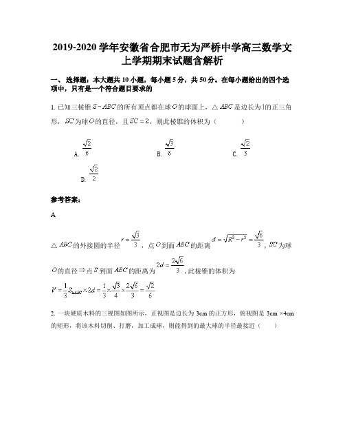 2019-2020学年安徽省合肥市无为严桥中学高三数学文上学期期末试题含解析