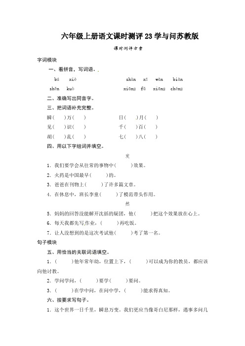 六年级上册语文课时测评23学与问苏教版