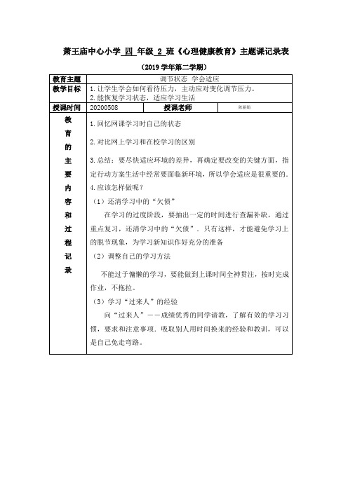 401 第一二周 心理辅导课记录表