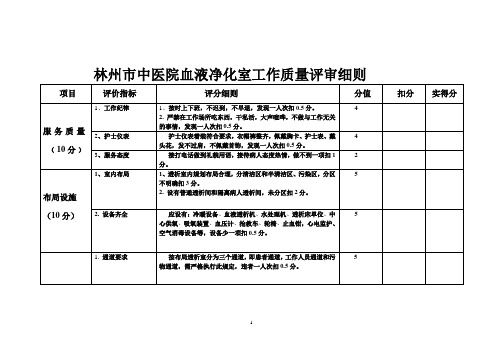 血液净化室护理质量考核表