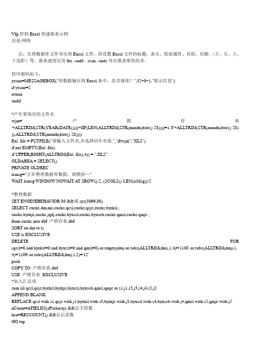 Vfp控制Excel快速报表示例