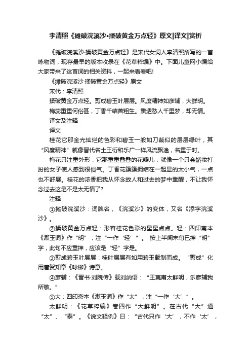 李清照《摊破浣溪沙·揉破黄金万点轻》原文译文赏析