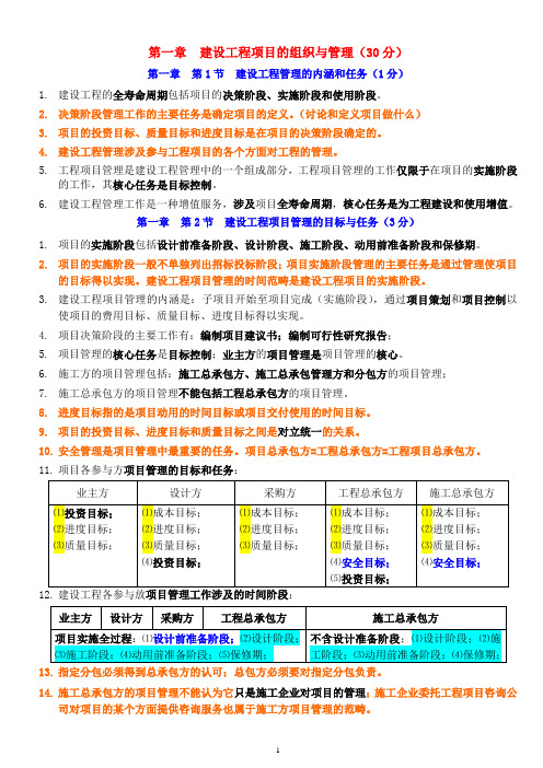 2018一级建造师《管理》必背考点