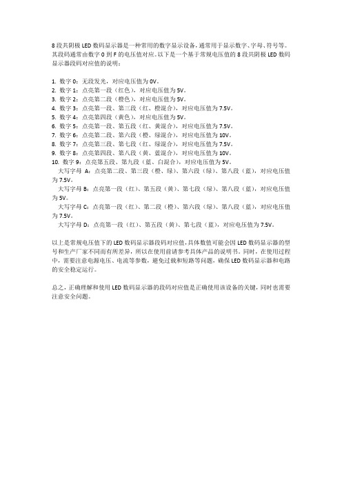 8段共阴极led数码显示器的段码对应值