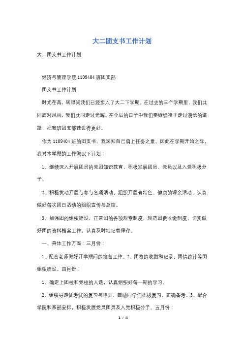 大二团支书工作计划