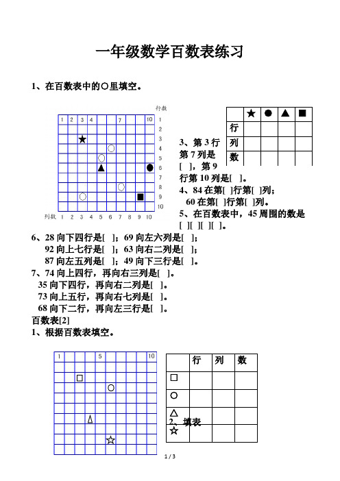 一年级数学百数表练习 (2)