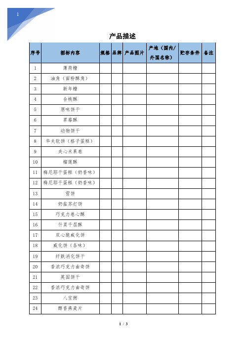 产品描述表格模板