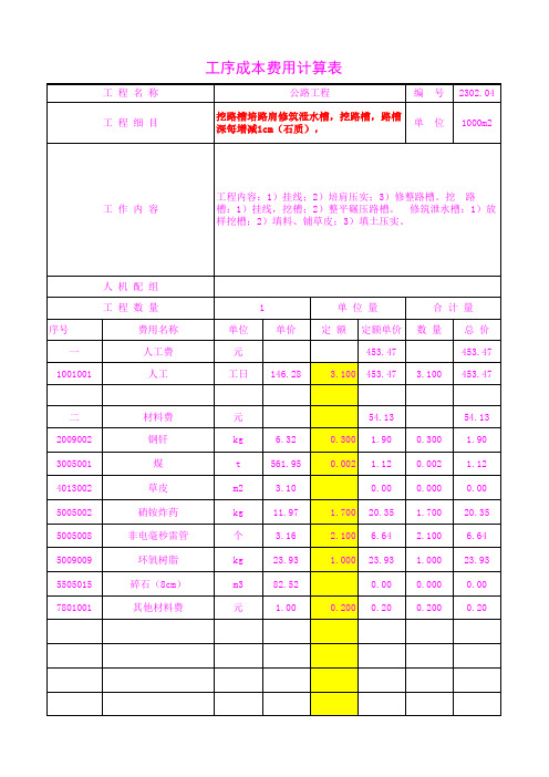 2302.04挖路槽,路槽深每增减1cm(石质),