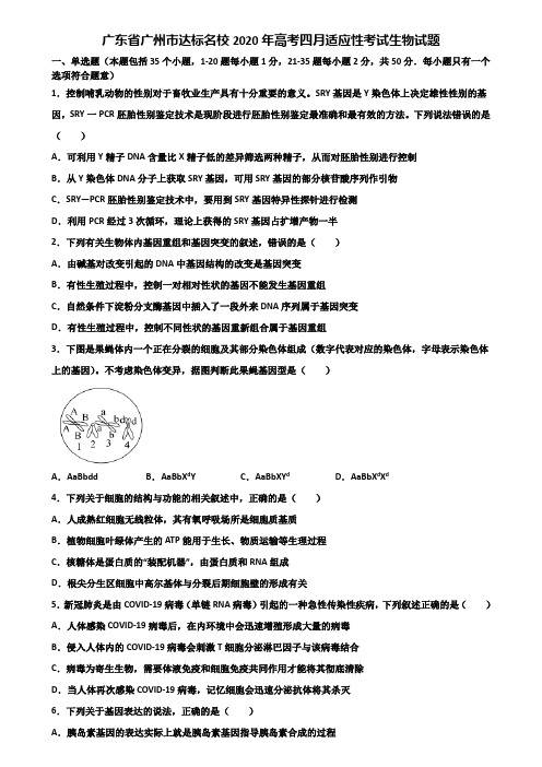 广东省广州市达标名校2020年高考四月适应性考试生物试题含解析