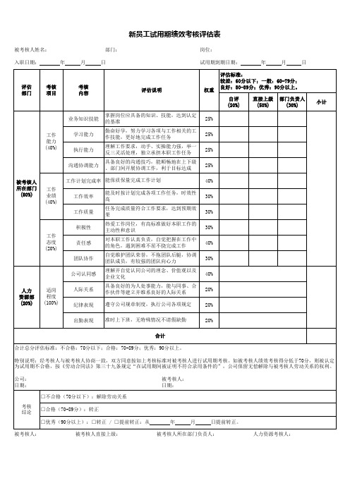 新员工试用期考核表