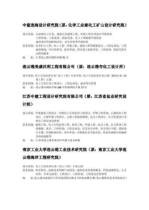 连云港设计院大全(化工资质)