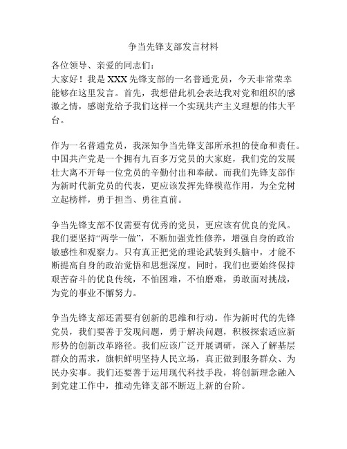 争当先锋支部发言材料