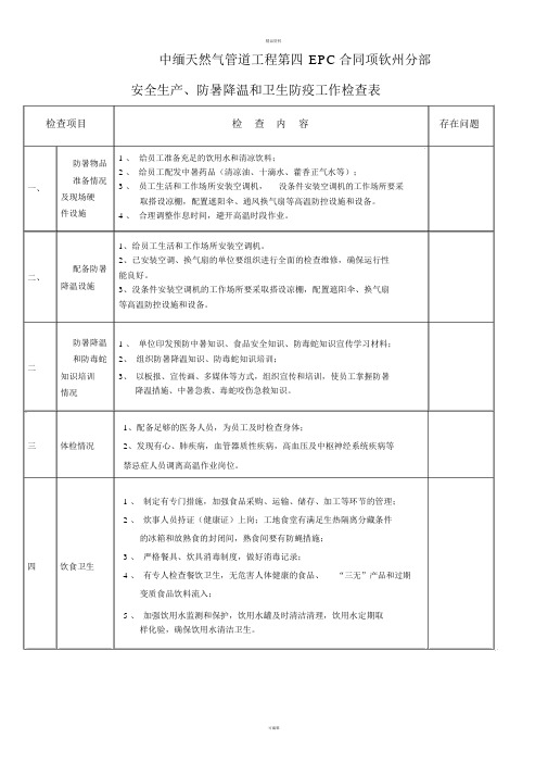 夏季防暑降温和安全生产工作检查表