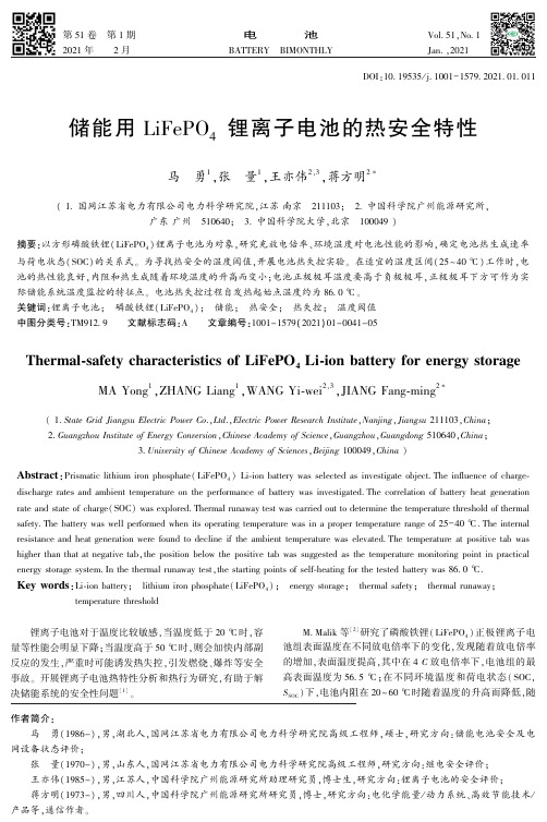 储能用LiFePO_(4)锂离子电池的热安全特性