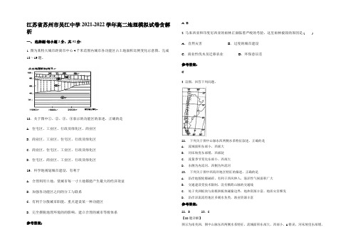 江苏省苏州市吴江中学2021-2022学年高二地理模拟试卷含解析