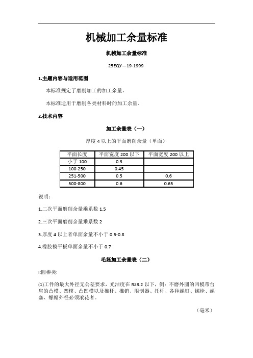 机械加工余量标准