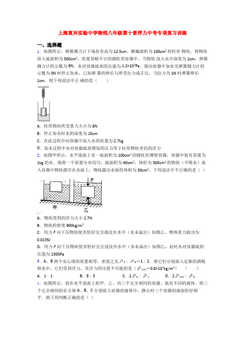 上海复兴实验中学物理八年级第十章浮力中考专项复习训练
