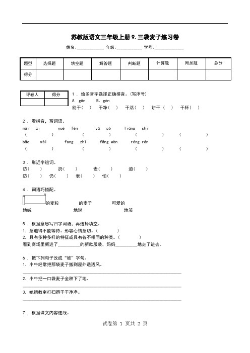 苏教版语文三年级上册9.三袋麦子练习卷.doc