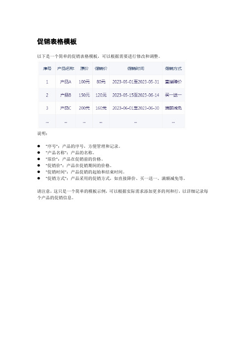 促销表格模板