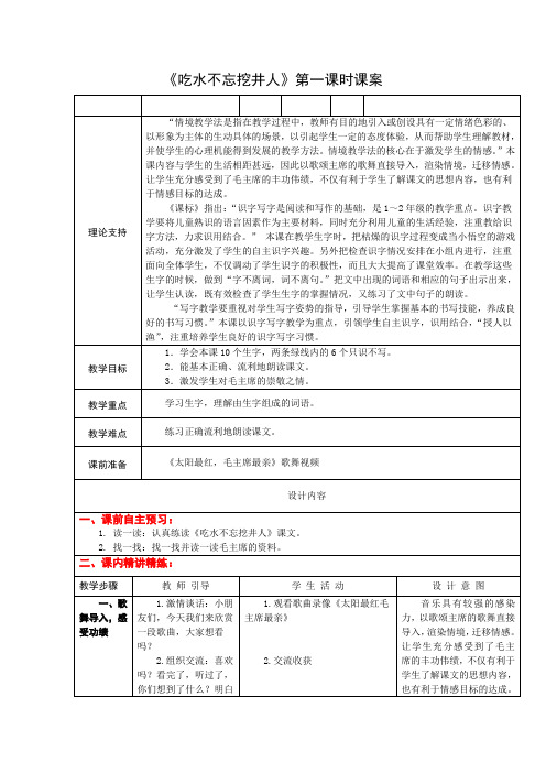 1下9《吃水不忘挖井人》第一课时课案