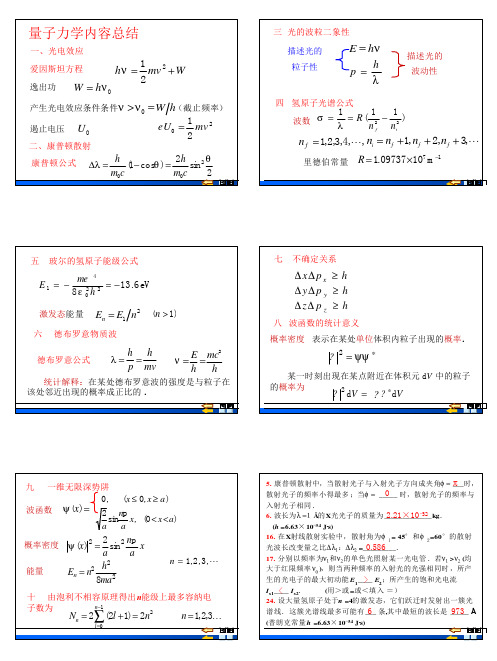 量子力学内容总结