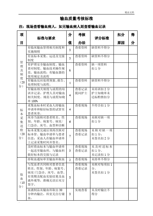 输血质量考核评价标准