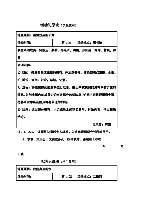 研究性学习活动记录表