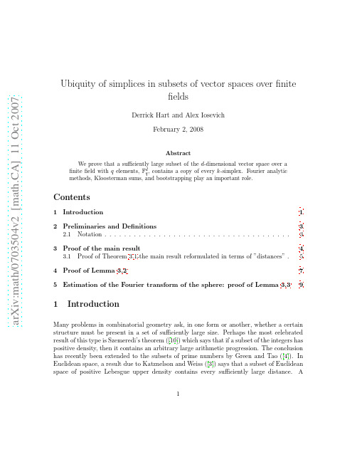 Ubiquity of simplices in subsets of vector spaces over finite fields