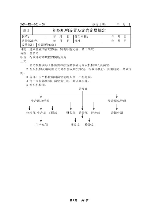 001 组织机构设置及定岗定员规定