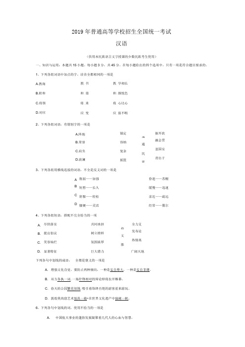 2019普通高等学校招生全国统一考试 汉语