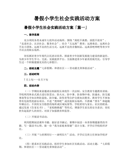 暑假小学生社会实践活动方案