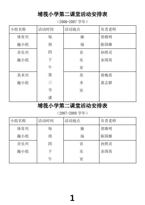 埔筏小学第二课堂活动安排表