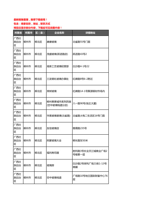 新版广西壮族自治区柳州市柳北区玻璃企业公司商家户名录单联系方式地址大全14家