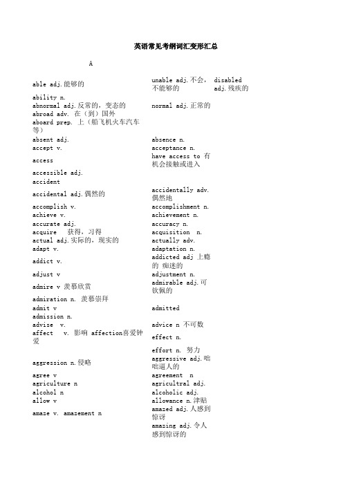 高考考纲词汇中常见词汇的变形汇总(A-Z)