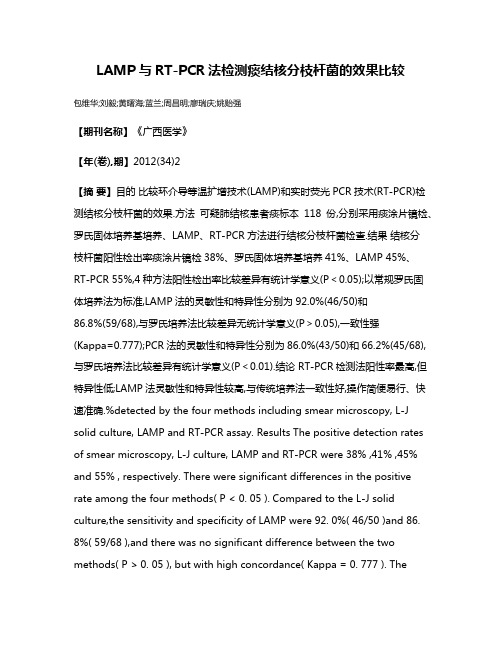 LAMP与RT-PCR法检测痰结核分枝杆菌的效果比较