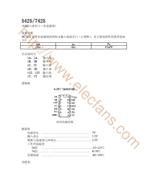 双4输入或非门(有选通端)