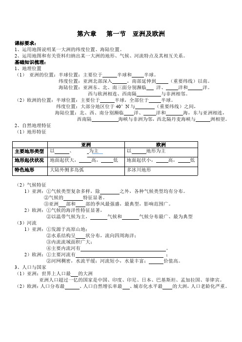 亚洲和欧洲练习复习资料,需填空