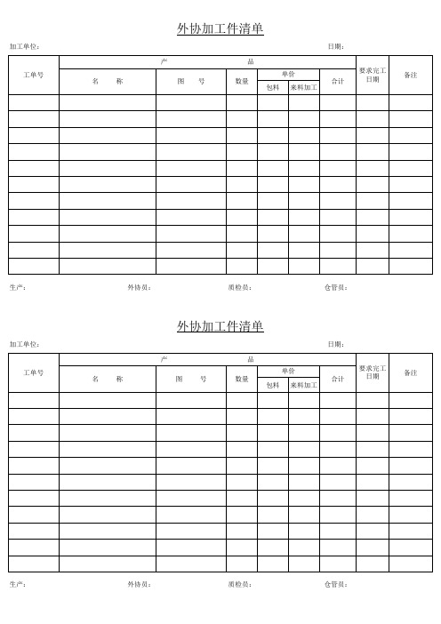 外协加工件清单