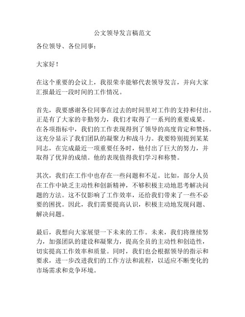 公文领导发言稿范文