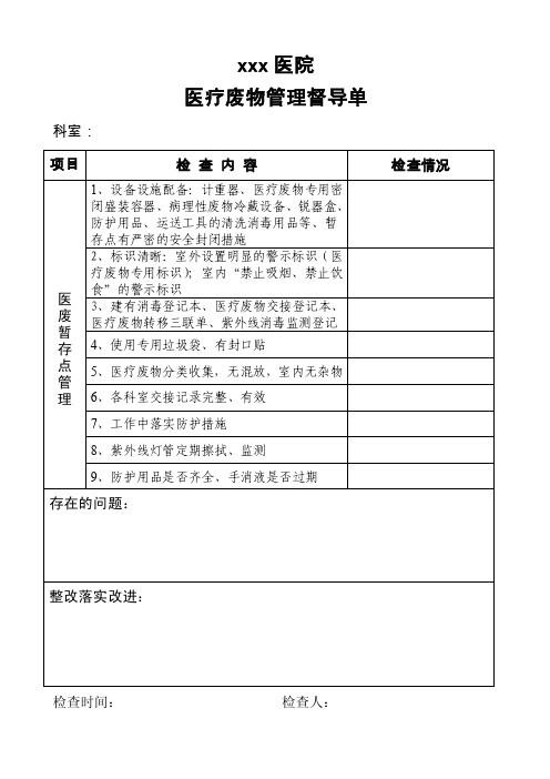 医疗废物管理工作督查记录表