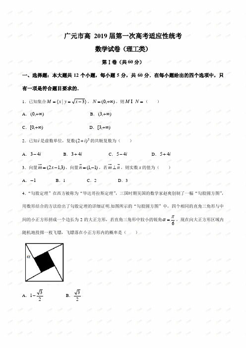 四川省广元市高三第一次高考适应性统考数学(理)试题附答案