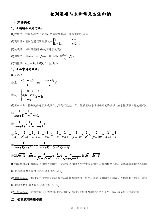 数列求通项与求和常用方法归纳经典例题详解