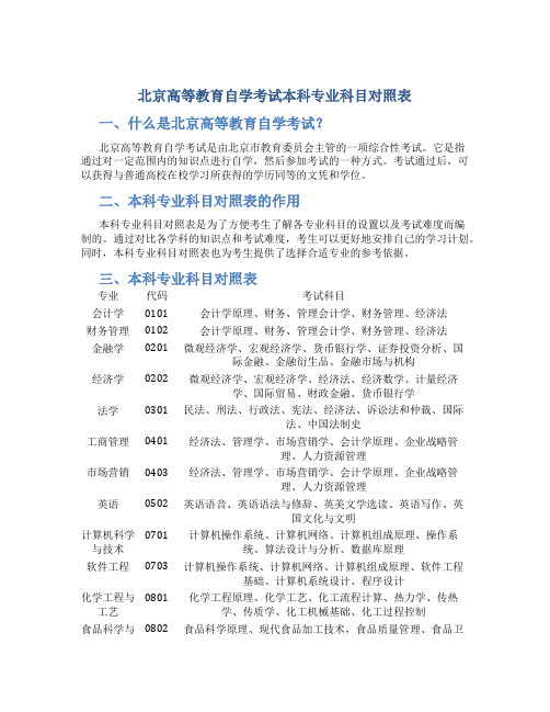 北京高等教育自学考试本科专业科目对照表